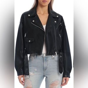 NWT Avec Les Filles Faux Leather Crop Motto Jacket